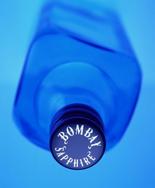 Blue Bombay Sapphire bottle shot by Steve Wakeham